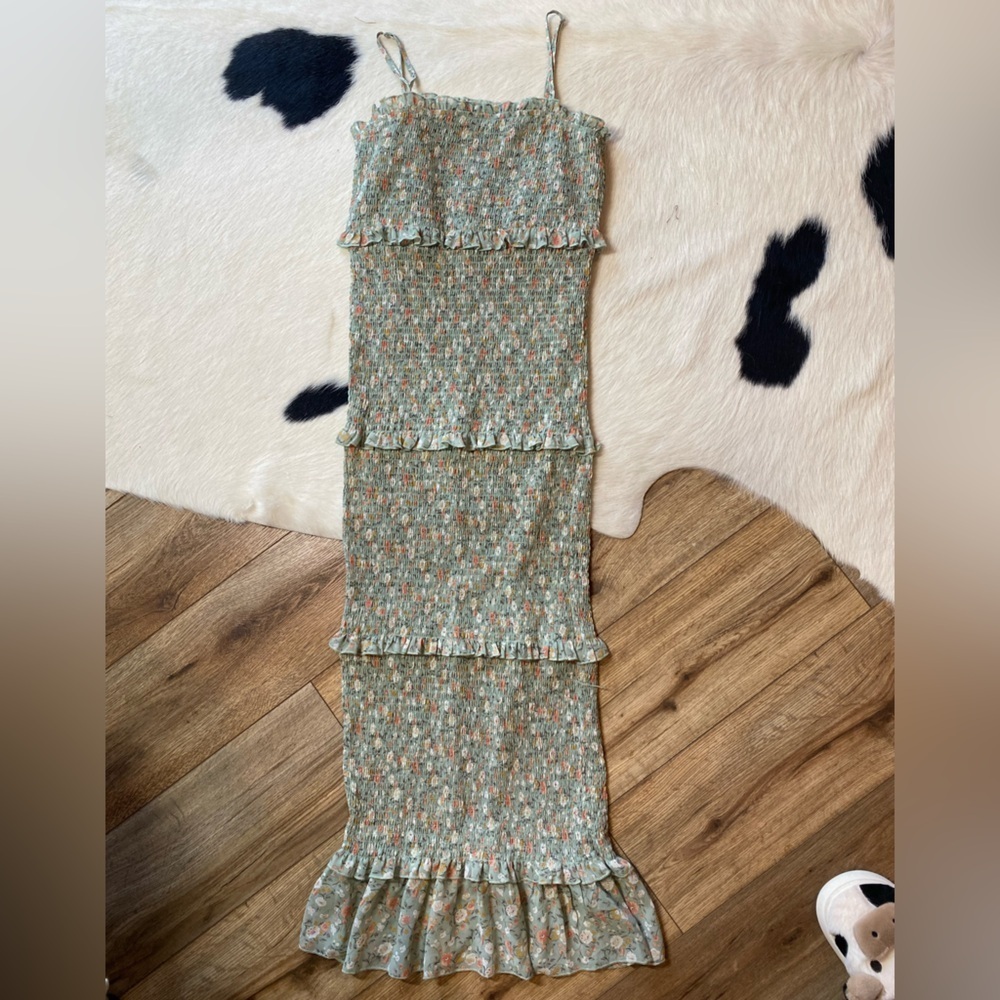 Mable dress, characterized by its smocked bodice and an all-over floral print